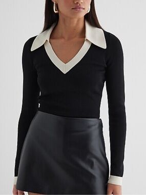 Silky Soft Fitted Tipped V-Neck Polo Sweater